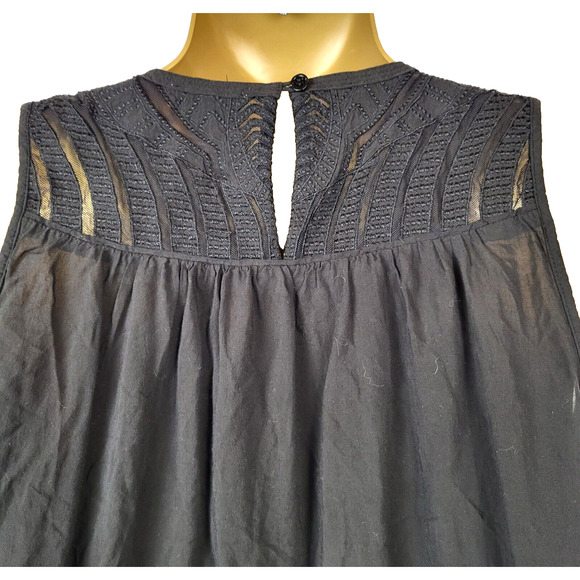 SUNDANCE Semi Sheer Blouse Sleeveless Embroidered Neckline BOHO Black X-Small - Picture 8 of 11
